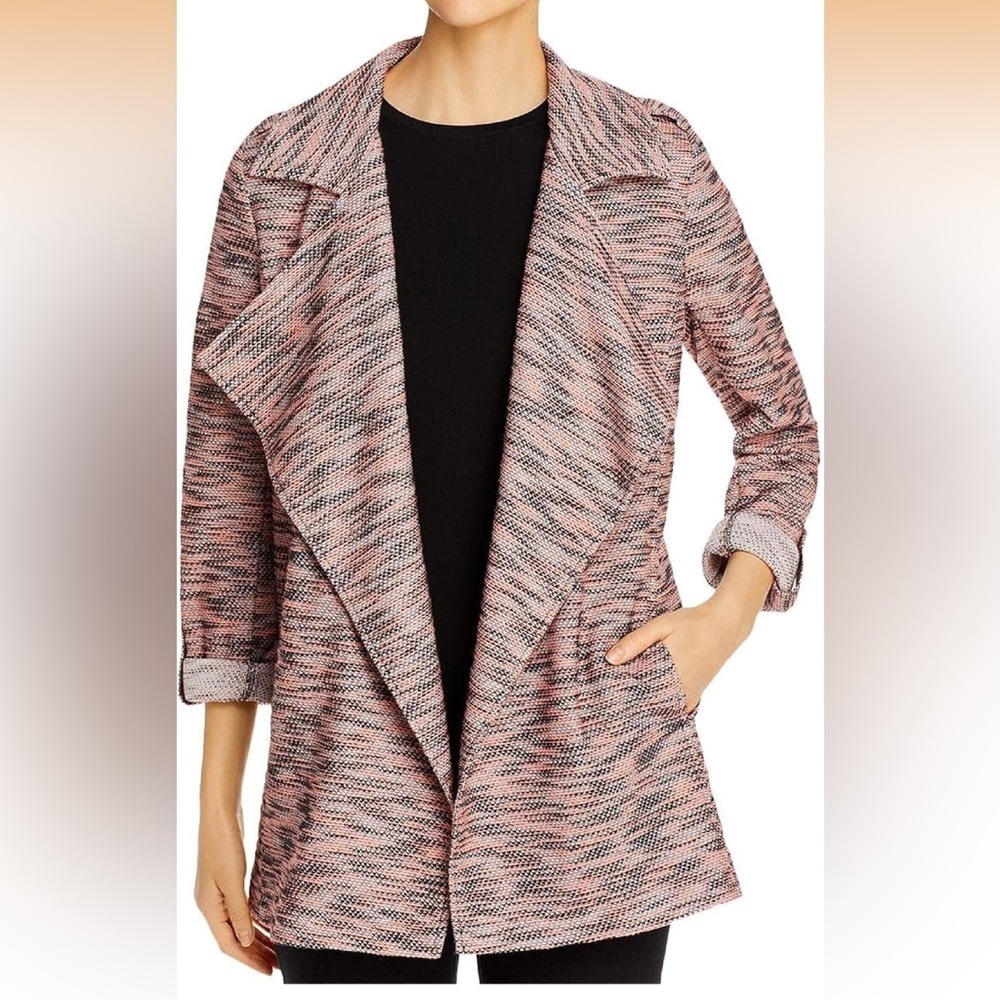 Bagatelle Collection women's pink space dye tweed open-front jacket size small